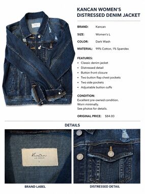 KanCan Dark Wash Distressed Denim Jacket - Blue